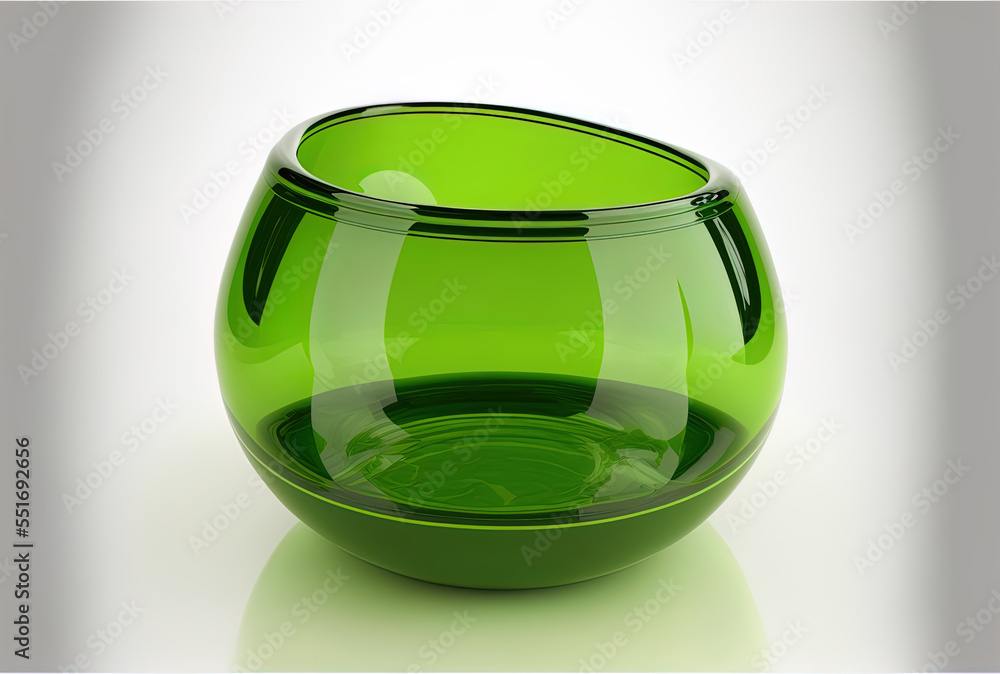 Green bowl shaped methacrylate container for dog or cat food and treats. alone against a white backd