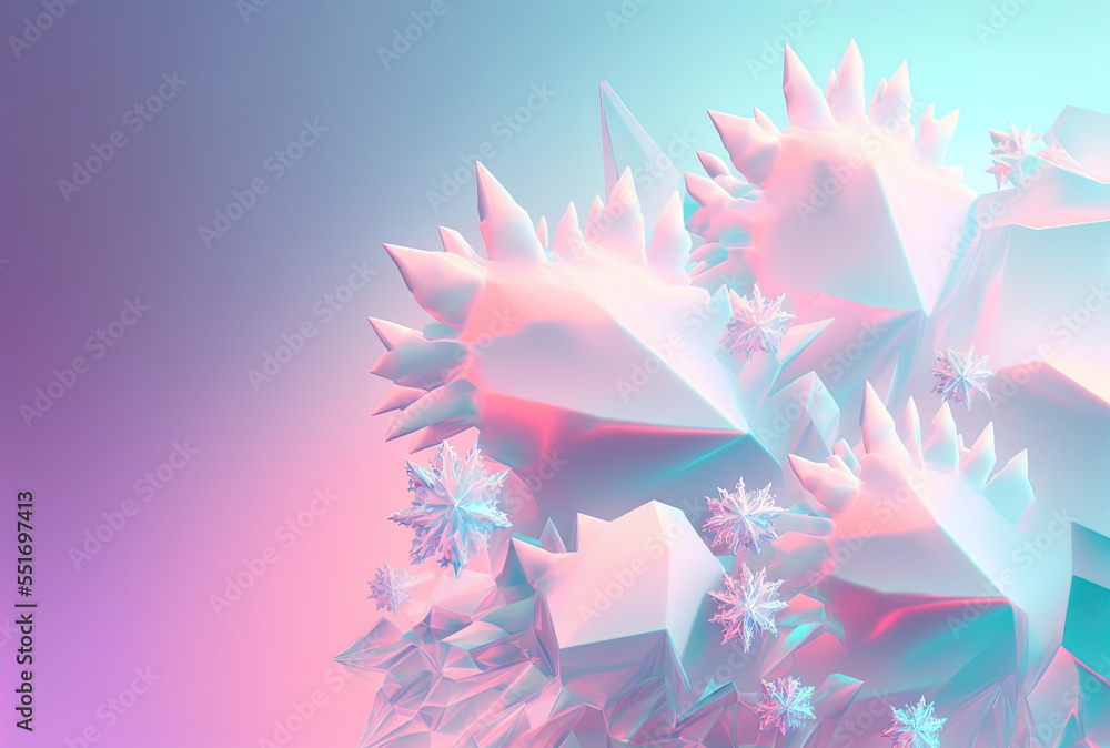 Background with holographic ice crystal effect and pastel gradient. Generative AI