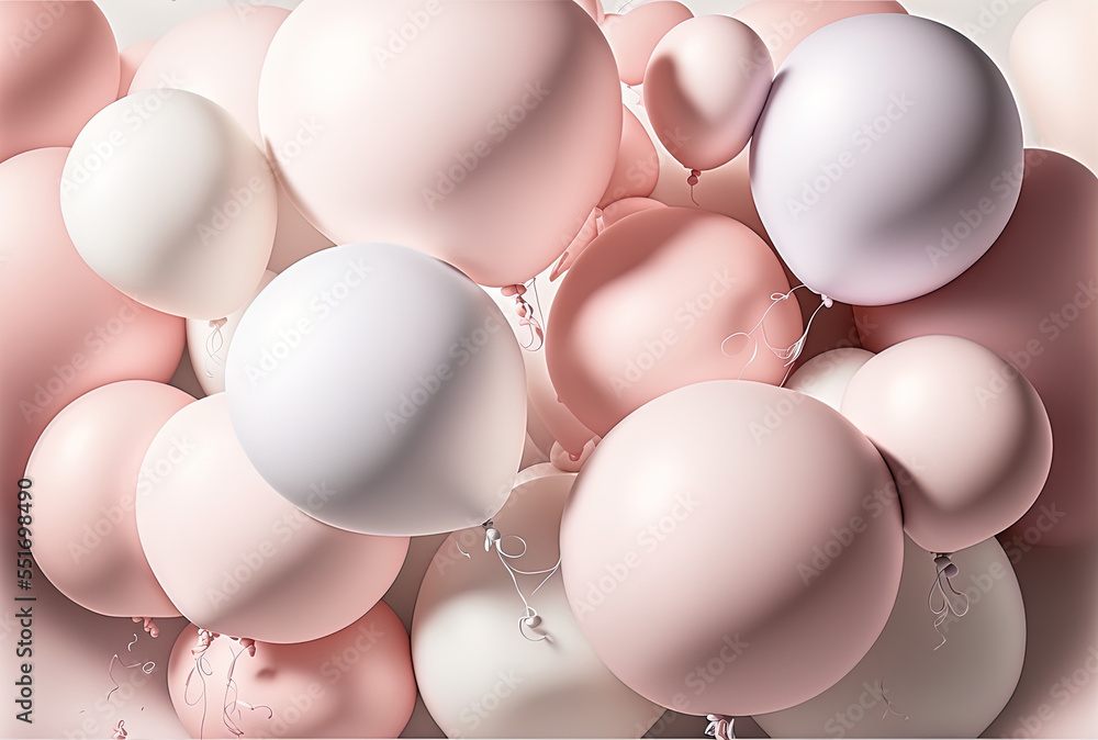 balloons in soft pink and white. Generative AI