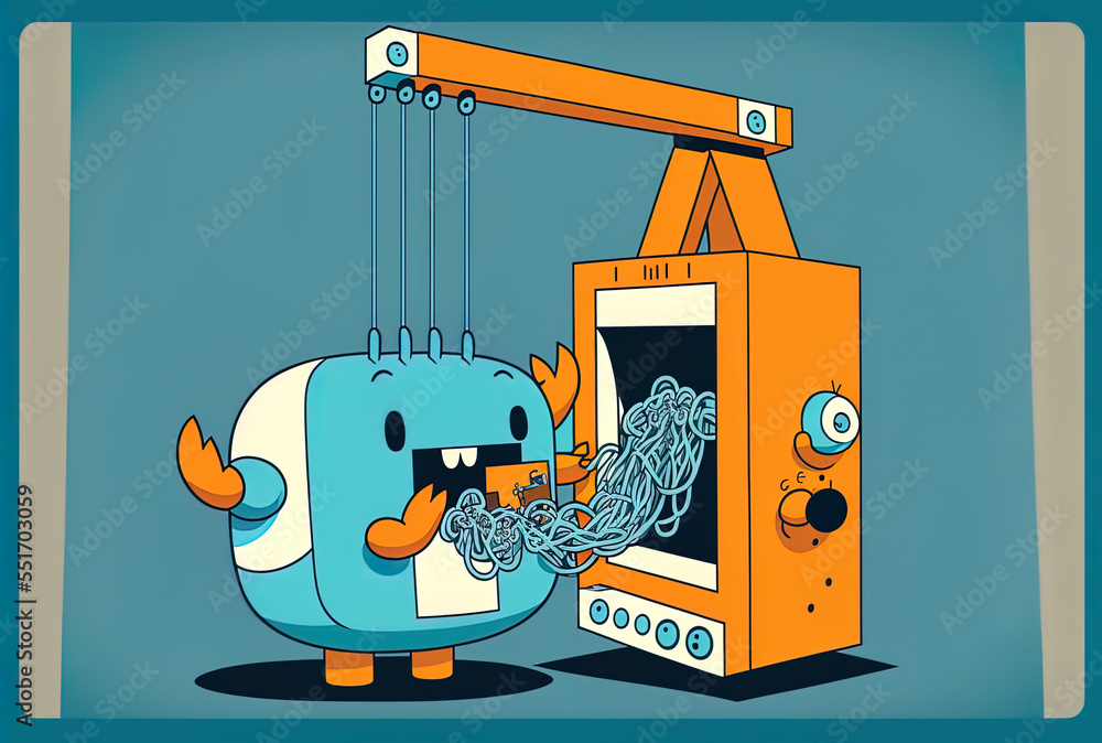 social media marketing using hashtags cartoon machine claw crane toy robot illustration idea. Genera