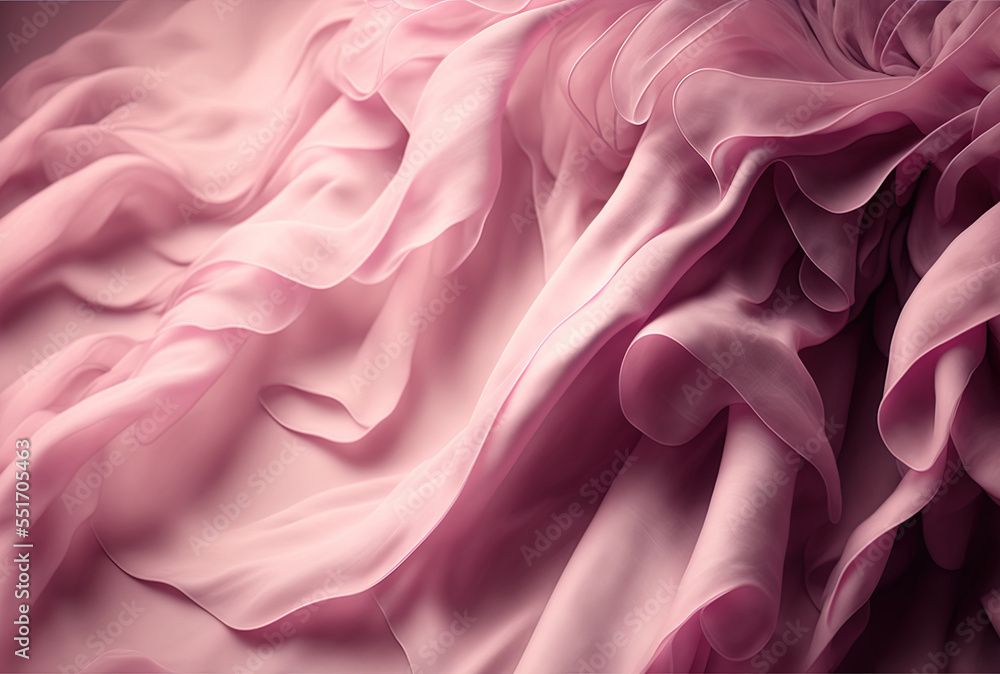 Background made of pink chiffon fabric. Generative AI