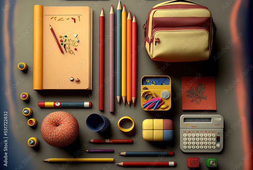 Numerous school supplies. Generative AI