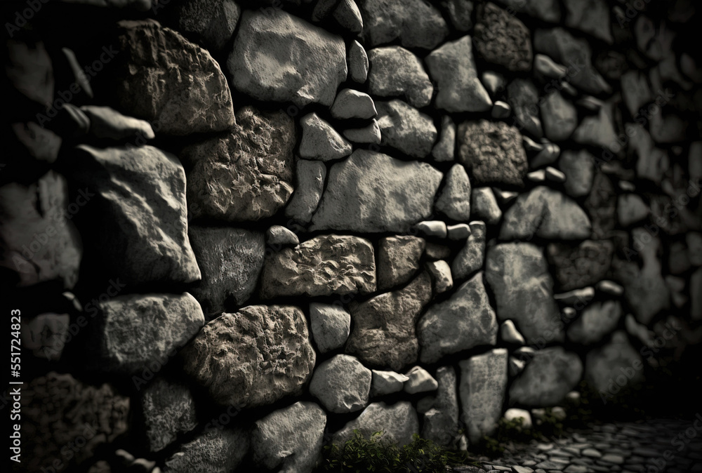 Backdrop of a little stone textured wall. Generative AI