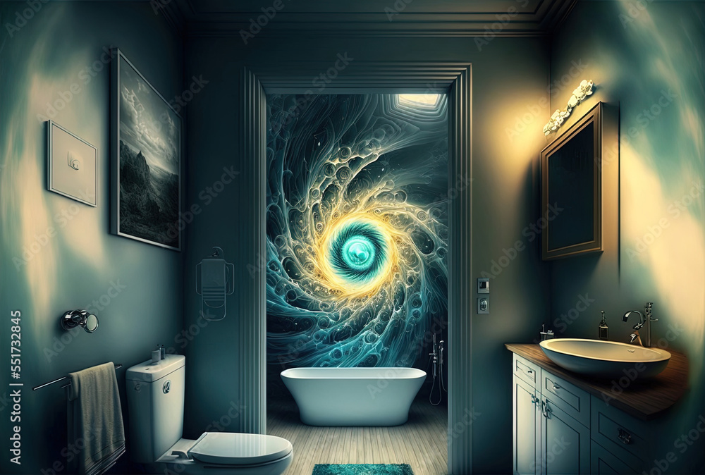 Stunning image of a contemporary bathroom that combines technology and art. Generative AI