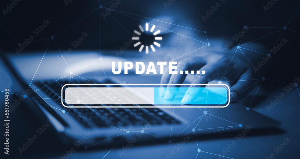 Man using laptop with Update Software Computer Program Upgrade Business Technology Internet, Update 