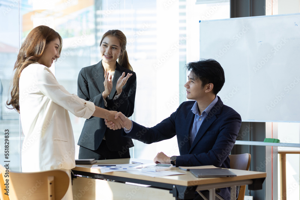 Handshake, Business partners meeting discussing cooperation agreements on business projects. Collabo