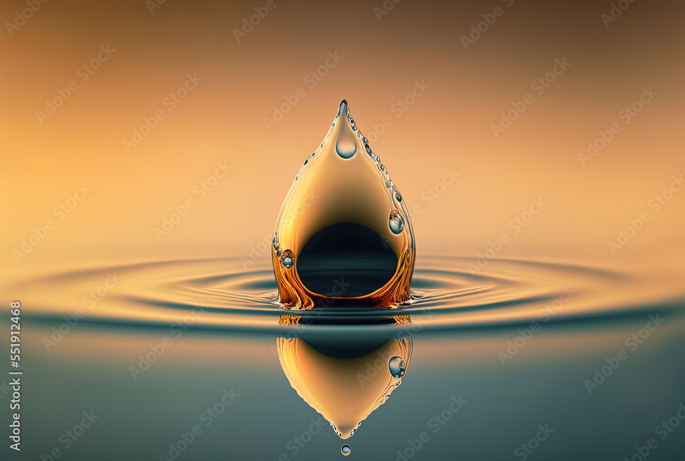 Frontal view of a drop in the water with copy space. Generative AI