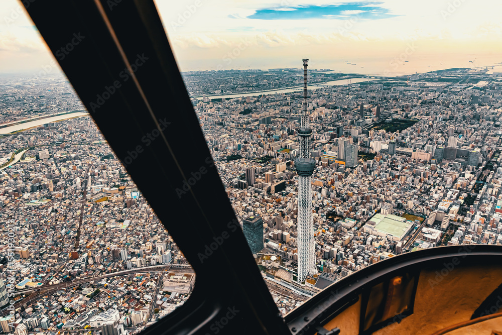 Aerial view of Tokyo, Japan from a helicopter