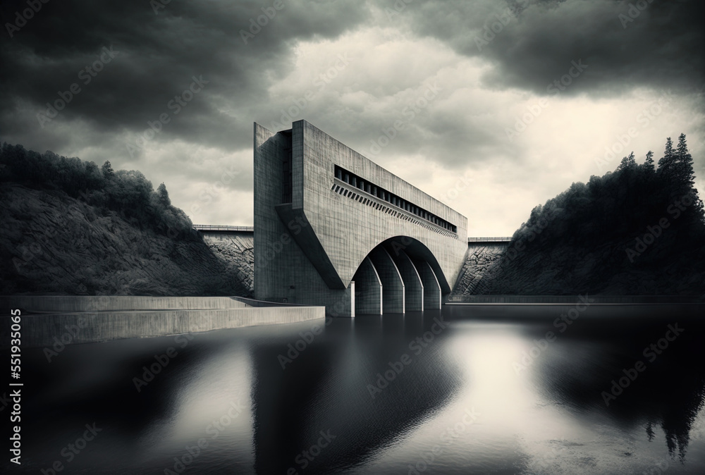 gray concrete dam during the day. Generative AI