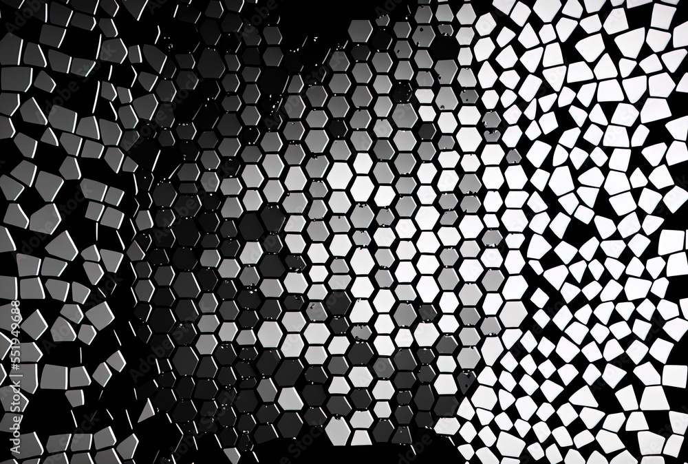 Background with a mosaic texture in black and white. Generative AI