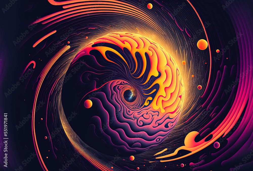 Background of planet metaverse concept poster with vibrant radiating swirls. Generative AI