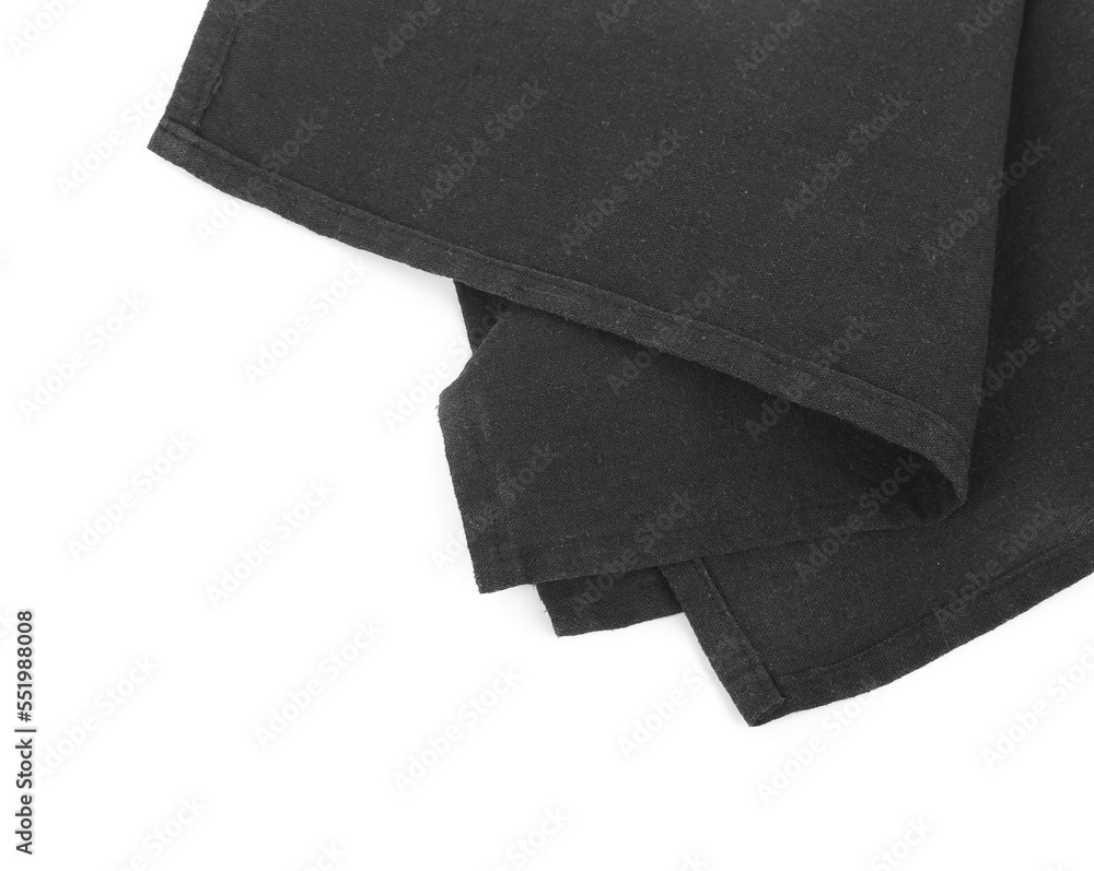 Black napkin on white background, closeup