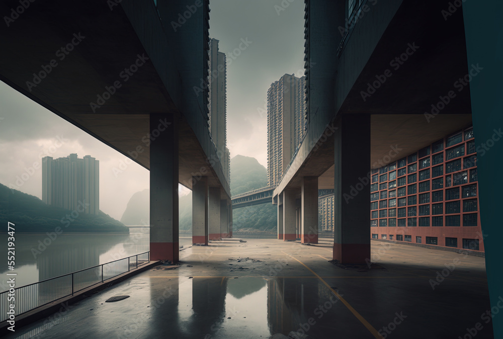 Modern city structures with an empty floor in Chongqing, China. Generative AI