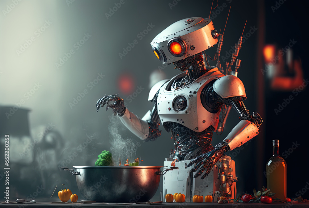 a robotic lad working as a chef or an assistant. Generative AI