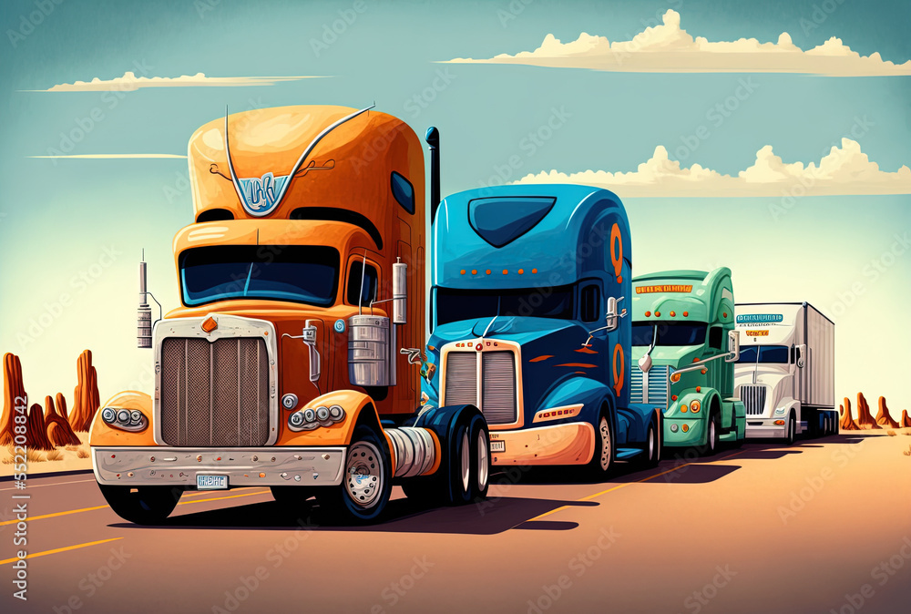 various sized trucks on the road. Generative AI