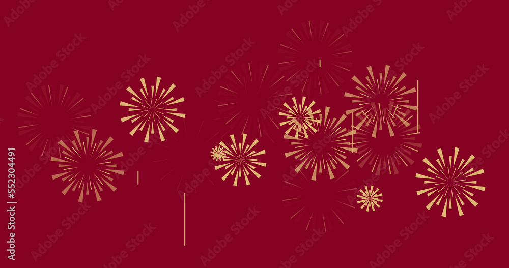 Image of fireworks on red backrgound