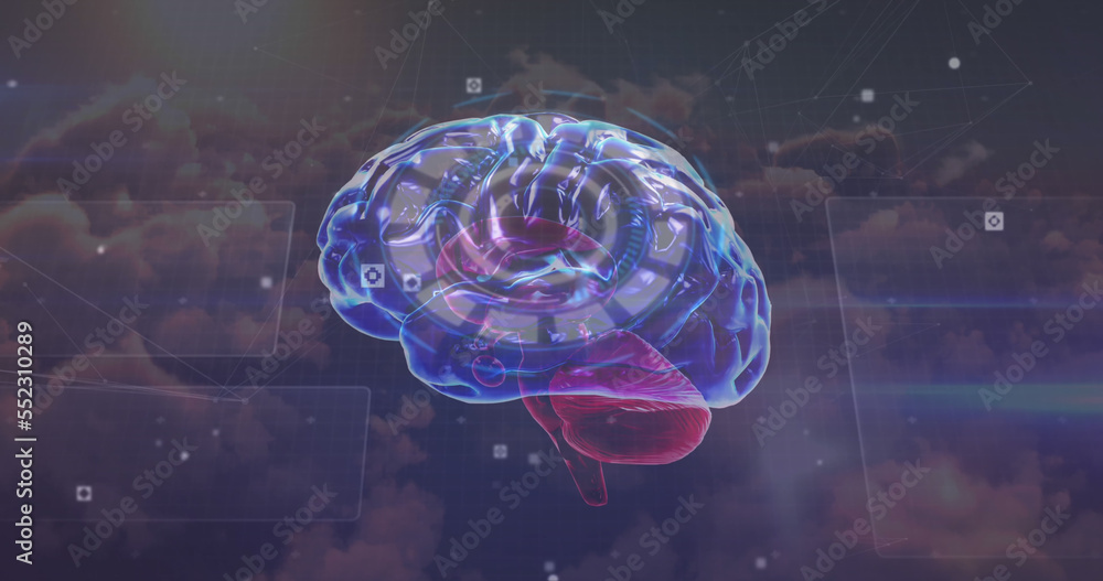 Image of motherboard and brain in digital space