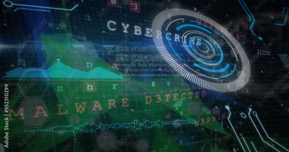 Image of processing circle, data and cybercrime in digital space