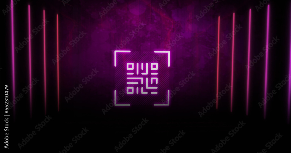 QR code scanner with neon elements against distressed background