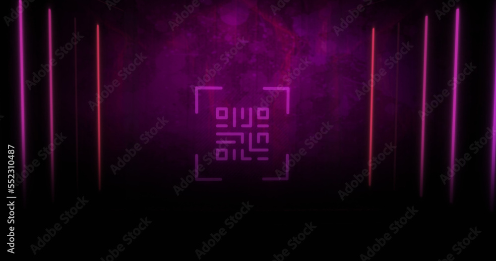 QR code scanner with neon elements against distressed background