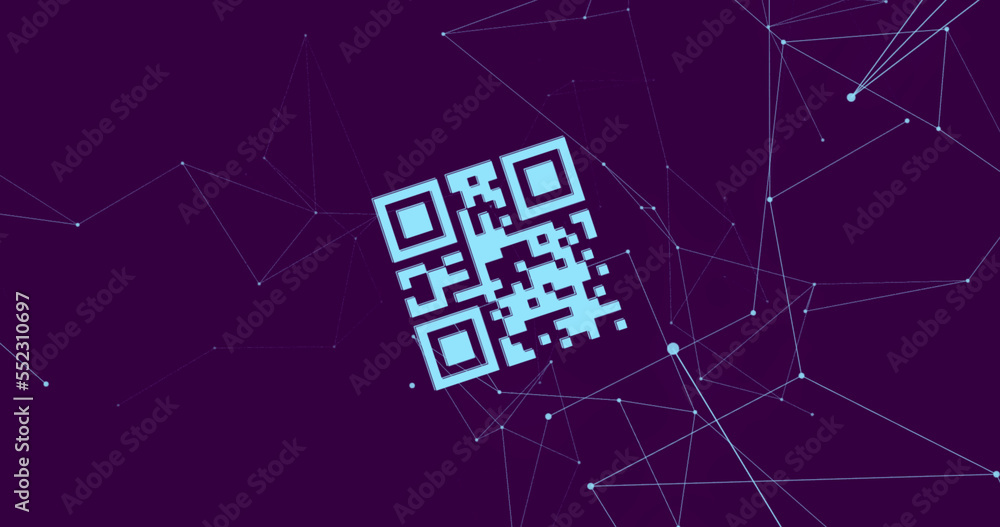 QR code scanner over network of connections against blue background