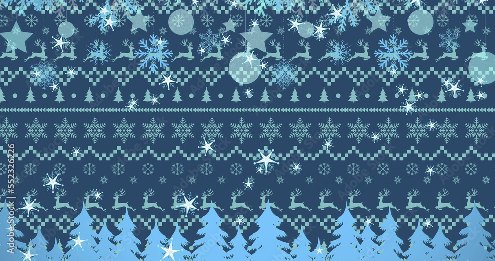 Image of snowflakes falling over christmas texture