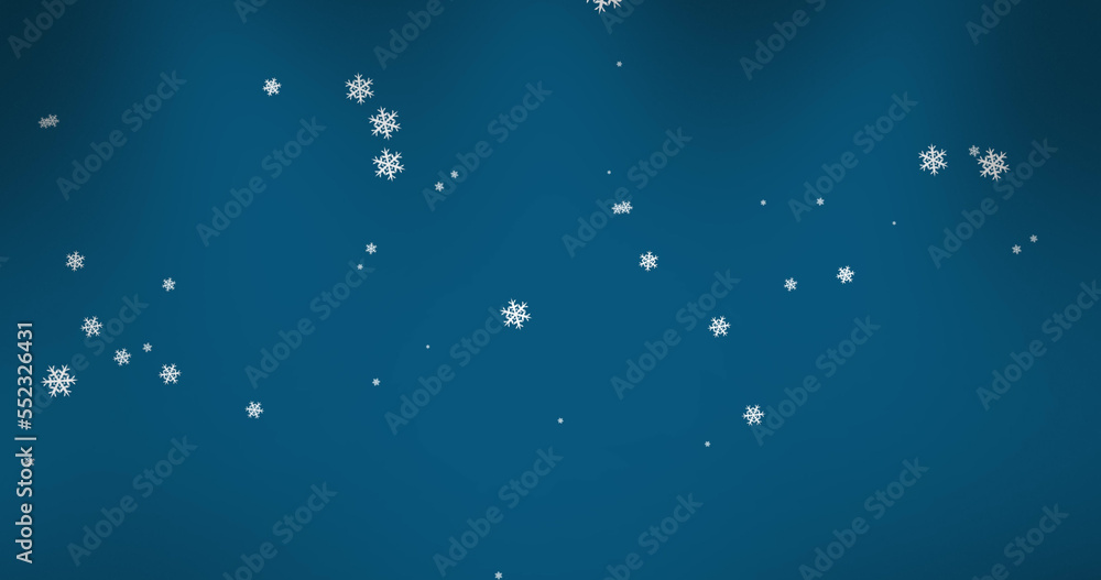 Composite of christmas snow falling over blue background