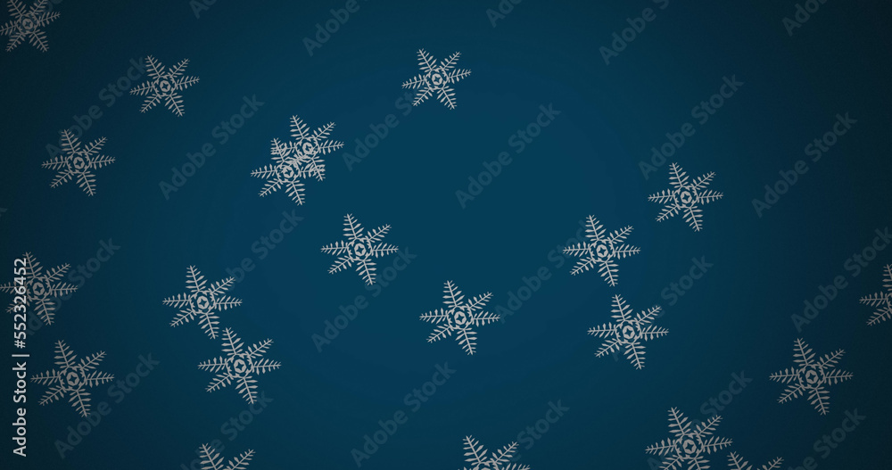 Composite of christmas snow falling over blue background