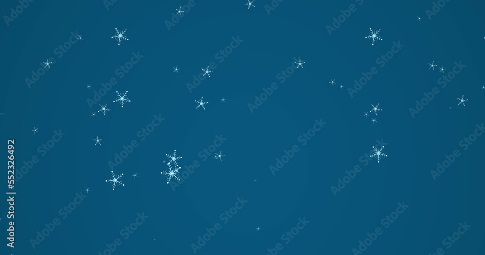 Composite of christmas snow falling over blue background