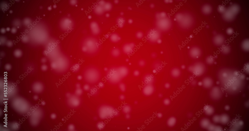 Image of snow falling and light spots on red background