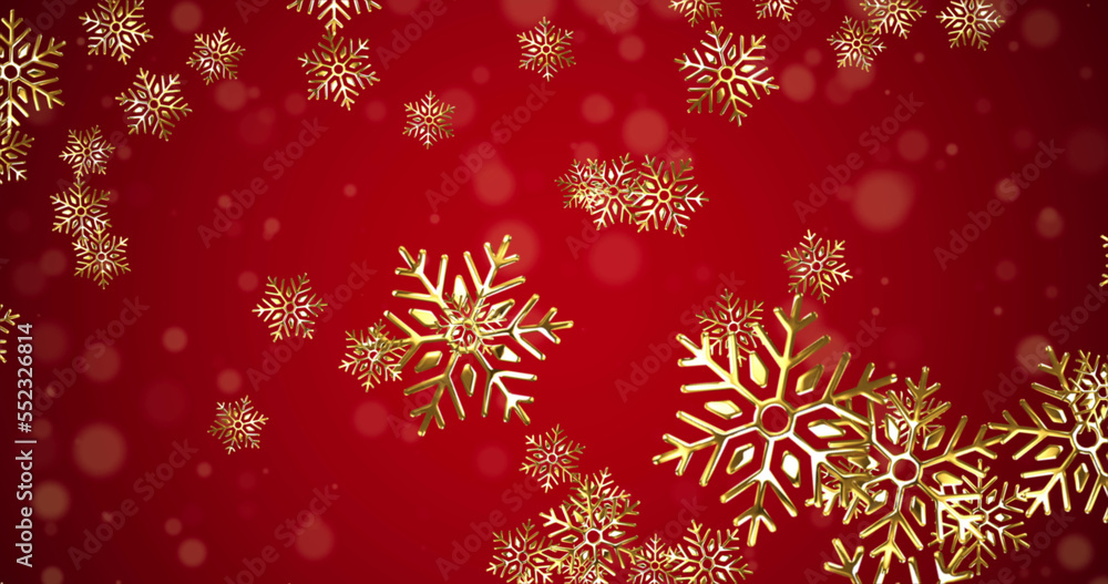 Image of snow falling and light spots on red background