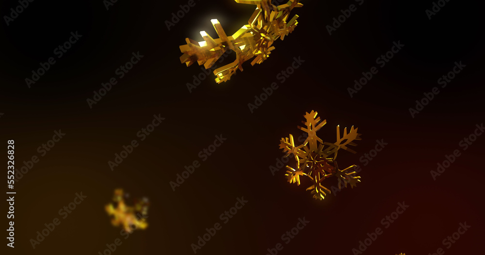 Image of gold snowflakes falling over black background