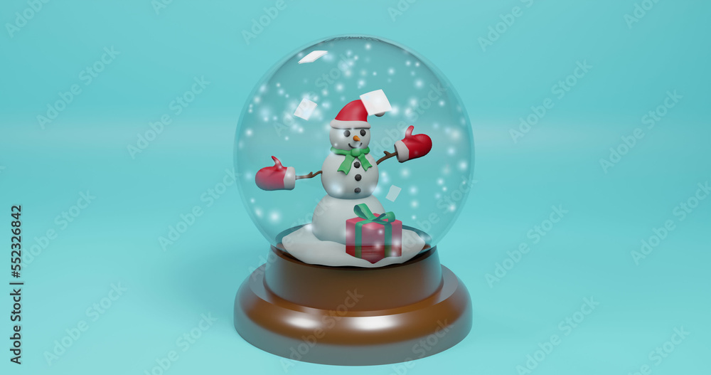 Image of christmas snow globe over green background