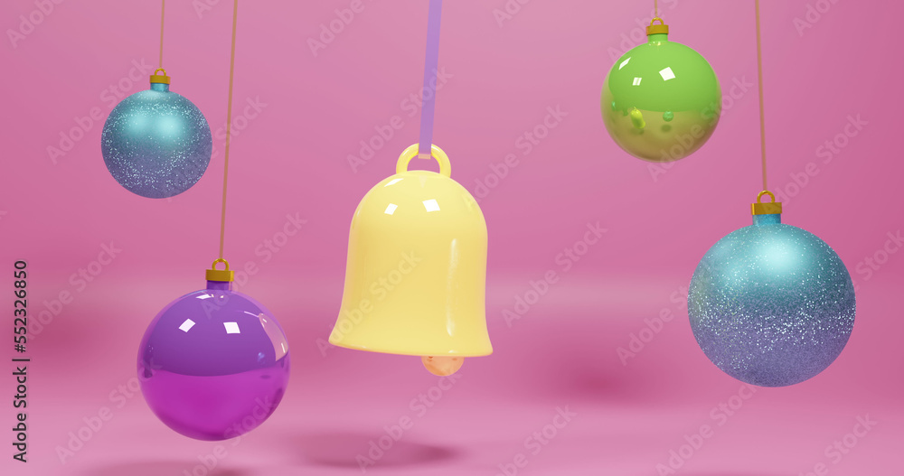 Image of christmas decorations over pink background