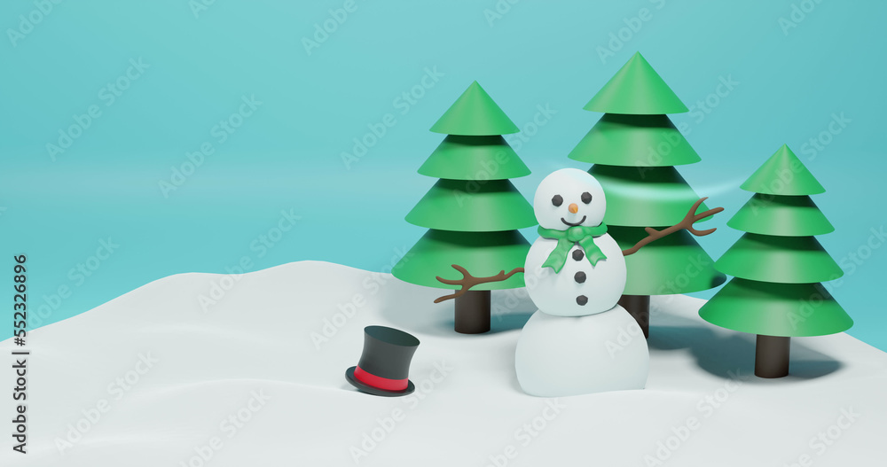 Image of christmas fir trees and snowman over green background