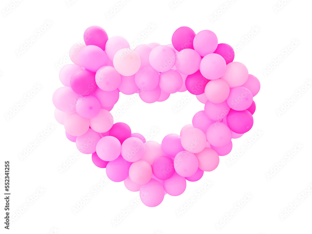 Heart shape made of  balloons floating on a white background.