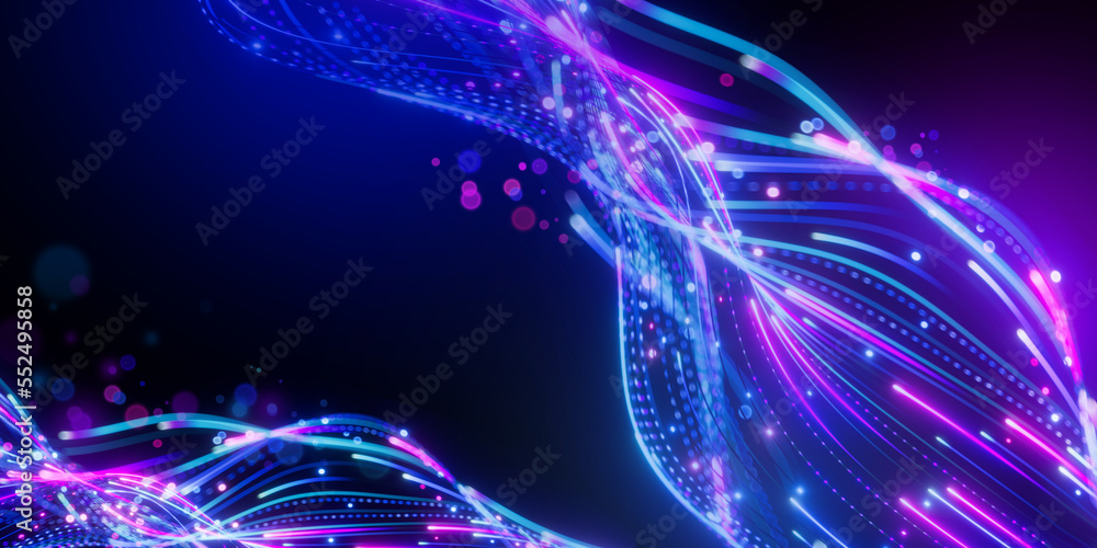 3d render, abstract neon background of twisted glowing lines. Neurolink metaphor, connection concept