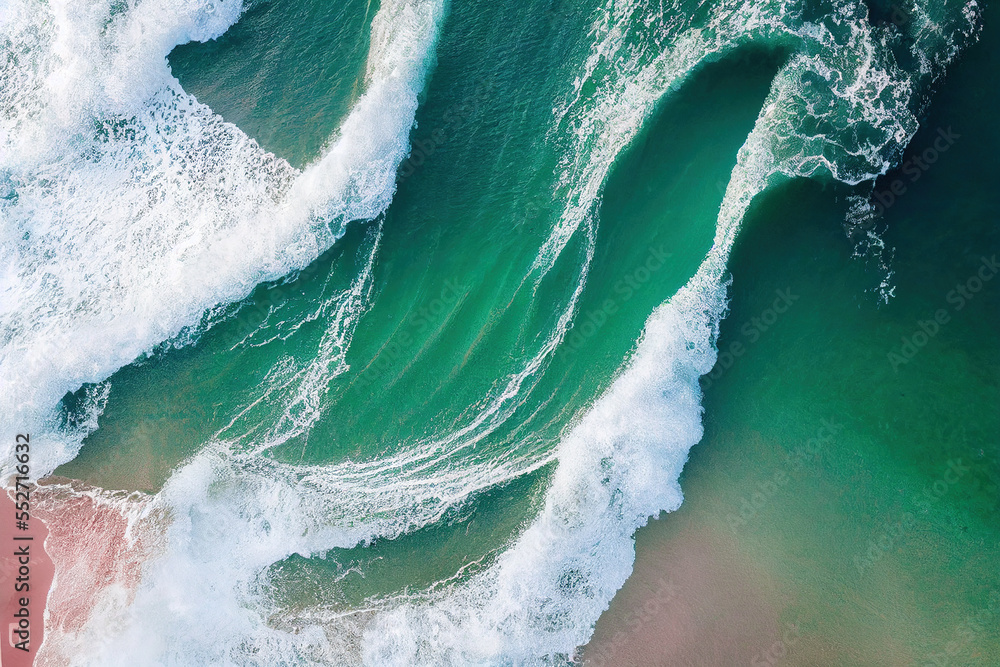 Spectacular top view from drone photo of beautiful pink beach. Generative AI. 