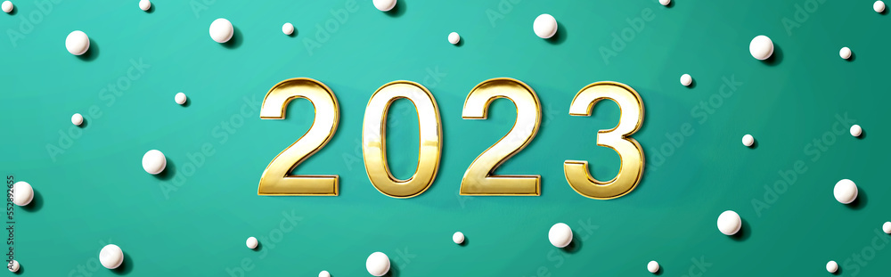 2023 new year theme with white candy dots - flat lay