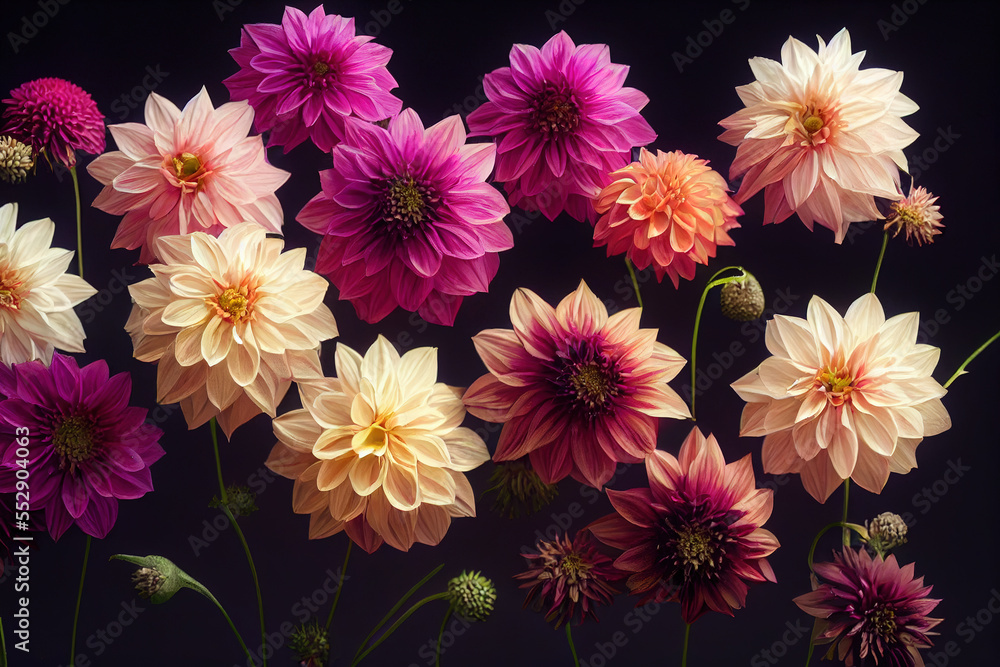 Dahlia flower banquet beautiful spectacular flower arrangement background. Generative AI. 