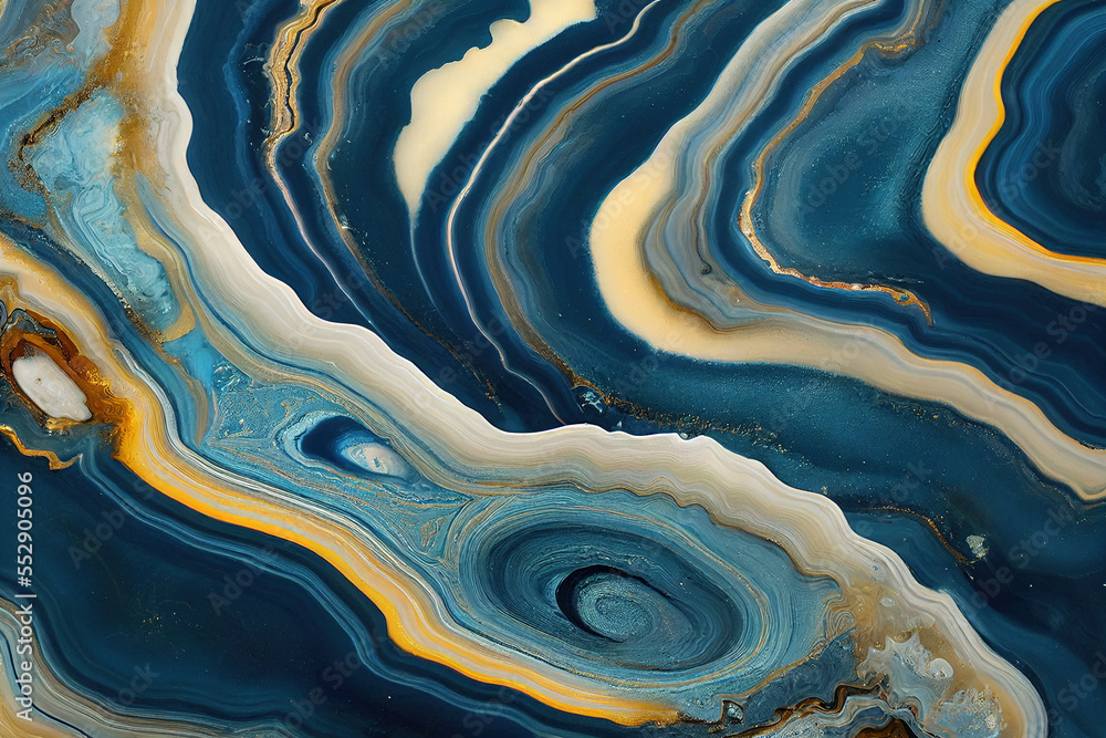 Splendid blue and gold luxury abstract artwork in alcohol ink technique. Generative AI. 