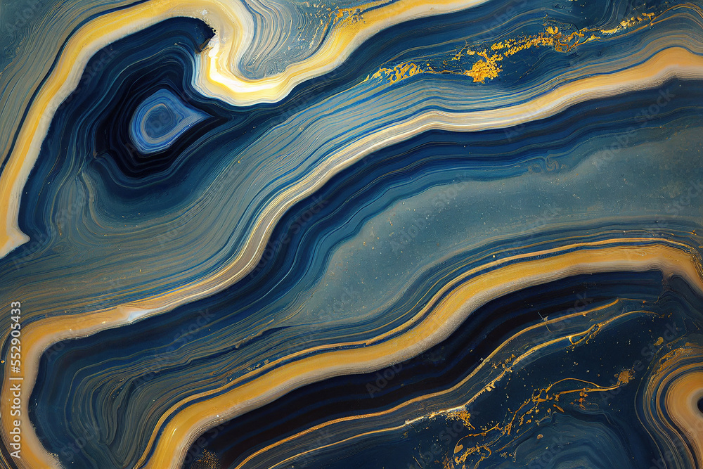 Splendid blue and gold luxury abstract artwork in alcohol ink technique. Generative AI. 