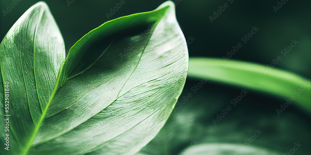 Green leaf background close up view. Nature foliage abstract. Beautifule leave texture. Generative A