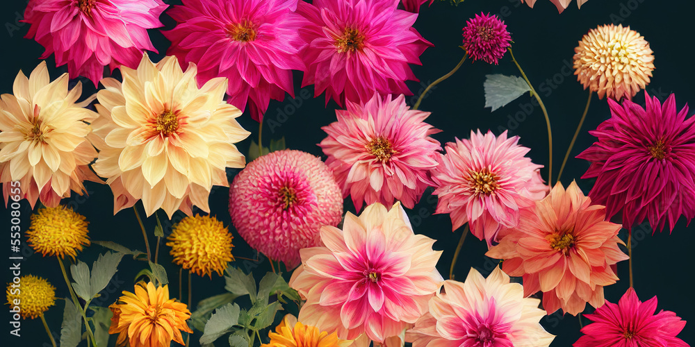 Dahlia flower banquet beautiful spectacular flower arrangement background. Generative AI. 