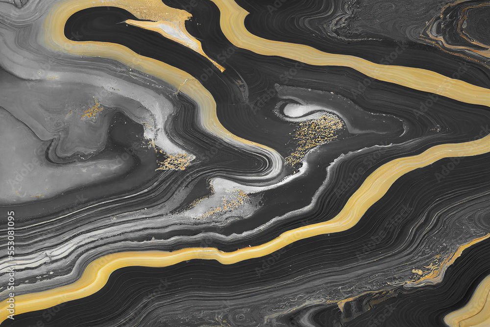 Splendid luxury abstract black and gold background in alcohol ink technique. Generative AI. 