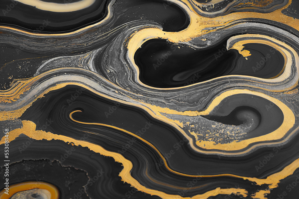 Splendid luxury abstract black and gold background in alcohol ink technique. Generative AI. 