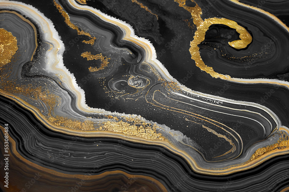 Splendid luxury abstract black and gold background in alcohol ink technique. Generative AI. 