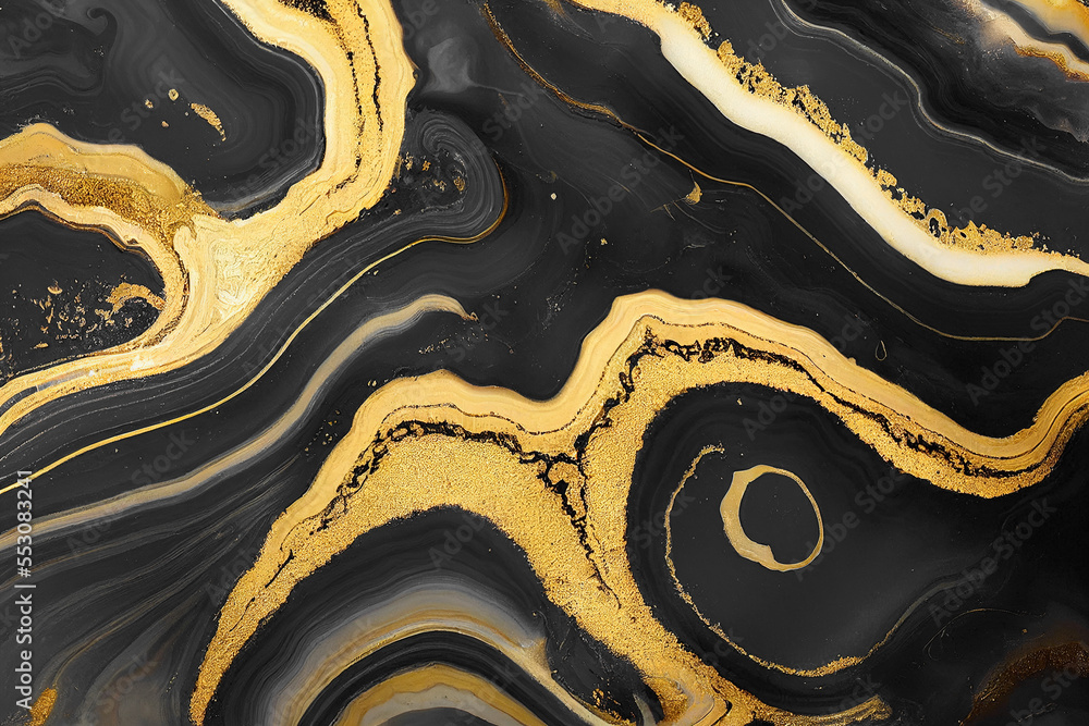 Splendid luxury abstract black and gold background in alcohol ink technique. Generative AI. 