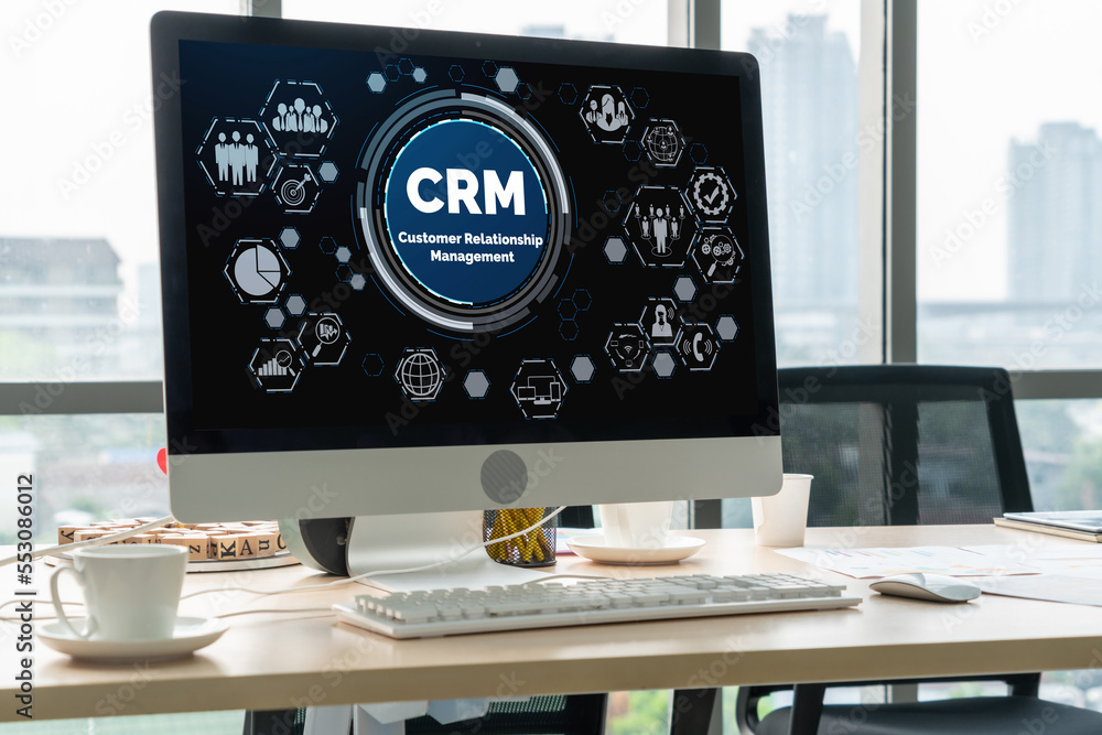 Customer relationship management system on modish computer for CRM business and enterprise