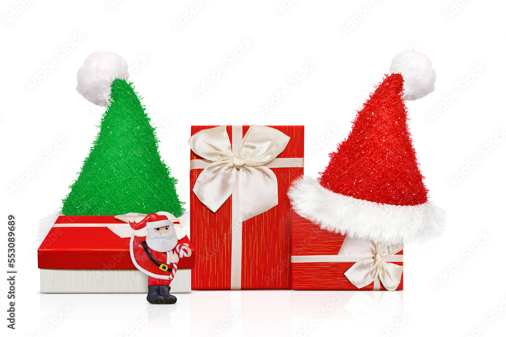 santa claus hat Christmas gift on white background. Christmas, winter, new year concept,